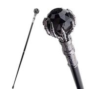 Gothic Walking Cane with Black Crystal Orb, Dragon Claw Handle, Silver and Black