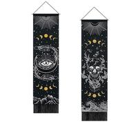 Gothic Wall Art Stickers 2 Pcs Gothic Home Decor Skull Tapestry, Moon Phases Wall Hanging, Dark - themed Tapestry with Black Evil Eye, Skeleton, Mountain for Bedroom and Living Room, 130x32.5cm