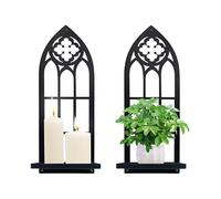 Gothic Wall Sconces Set of Two Candle Holder, Black Metal Gothic Wall Decor, Arched Church Wall Sconces, Rustic Farmhouse Home Wall Art Decor for Living Room, Bathroom, Bedroom, Dining Room(Church)