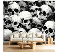 Gothic Wallpaper Home Decor 450W x 280H cm, Dark Skeleton Black and White Skull Non-Woven Photo Mural for TV Backdrop, Living Room Bedroom Children's Room - Modern Wall Art Paper Poster