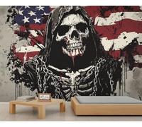 Gothic Wallpaper - Peel and Stick Wallpaper for Living Room, American Flag Bedroom Wall Paper, Self Adhesive Large Wall Mural - Skull Graffiti Home Decor