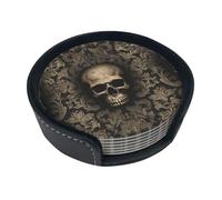 Gothic Wallpaper Skull Coasters For Drinks Set Of 6 Leather Tea Cup Coaster Drink Coasters For Cup Kitchen Bar Home Decor Housewarming Gift