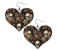 gothic wallpaper skull Double-Sided Faux Leather Large Dangle Earrings for Women Heart-Shape Lightweight Spring Winter Decorative Earrings for Holiday Concert Party Decor Gifts