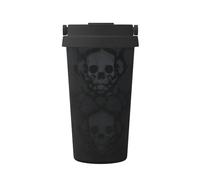 Gothic Wallpaper Skull Insulated Coffee Mug with Carry Lid and Handle,17oz Travel Coffee Cup,Stainless Steel Tumbler Cups,Double Wall Vacuum Leak-Proof Thermos Mug for Cold and Hot Drinks