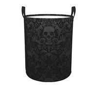 Gothic Wallpaper Skull Print Circular Laundry Hamper With Rope Handle Collapsible Waterproof Laundry Basket For Kids Toys Room, Bedroom, Living Room, Gift Basket Dirty Clothes Organizer Storage Basket