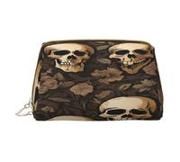 (Gothic Wallpaper Skull) Print Pu Leather Makeup Bag with Zipper Pocket Compact Organizer for Travel/Purse