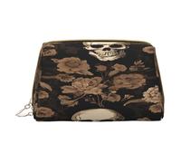 (Gothic Wallpaper Skull) Print Pu Leather Makeup Bag with Zipper Pocket Compact Organizer for Travel/Purse