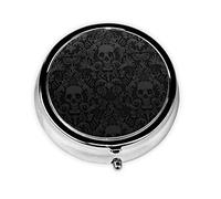 Gothic Wallpaper Skull Print Round Pill Box,Portable Mini Metal Pill,Pill Box 3 Compartment Medicine Pill Case