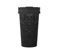 Gothic Wallpaper Skull Print Tlater Travel Mug,500ml Handheld Insulated Coffee Mug,Leakproof Lid Stainless Steel,Insulated Coffee Cup With Leakproof Lids Reusable Coffee Cups Travel Car Coffee Mug