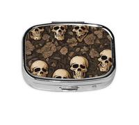 (Gothic Wallpaper Skull) Square Pill Box with 2 Compartment Small Pill Organizer Portable Pill Case Vitamin Containers, Travel Essentials 5.5x4x1.8 cm