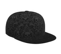 Gothic Wallpaper Skull Unisex Flat-Brimmed Snapback Hat, Adjustable Classic Baseball Cap for Hip Hop and Rock Black, Black, One size