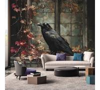 Gothic Wallpaper, Vintage Goth Crow Bird Wallpaper Murals, Gothic Room Decor Wall Art for Bedroom Kitchen Living Room 200L x 150W cm