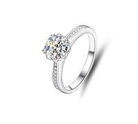Gothic Wedding Ring, Plain Wedding Ring Classic Flower with 1ct Round Moissanite 18K White Gold Size I 1/2