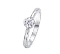 Gothic Wedding Ring, Promise Ring for Her 4 Prong Solitaire Round 0.4ct Moissanite Silver 18.1K White Gold Size S 1/2