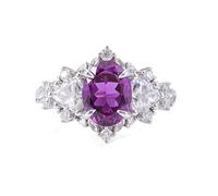 Gothic Wedding Ring, The Promise Ring Oval with Purple Lab Created Gemstone 18K White Gold Size M 1/2