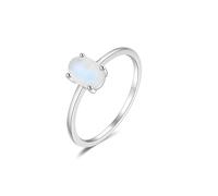 Gothic Wedding Ring, White Gold Band 14K Oval Solitaire with Multicolor Moonstone Size O 1/2