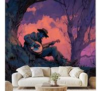 Gothic Western Cowboy Skeleton 3D Wallpaper Rustic Skull Banjo Music Wall Stickers 200x140 cm Fantasy Sky Canvas Wallpaper for Bedroom Living Room Stickers Mural Peel and Stick Photo Wall Art vd32u