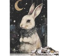 Gothic White Rabbit with Black Rosere Puzzle 500 Piece Adult Jigsaw Puzzle Wooden Puzzle Jigsaws for Adults Jigsaw Puzzles for Adults 500pcs (52x38cm)