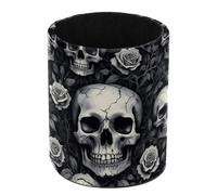 Gothic White Skull and Florals Pen Holder for Desk Leather Pencil Holder Pen Cup Marker Holder Large Capacity Makeup Brush Holders Desk Accessories Organizers for Home, School & Office