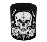 Gothic White Skull Pattern Pen Holder for Desk Leather Pencil Holder Pen Cup Marker Holder Large Capacity Makeup Brush Holders Desk Accessories Organizers for Home, School & Office
