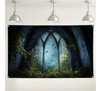 Gothic Window Backdrop, Spooky Nature Scene Decorations for Halloween Parties, Forest Photography Background for Events and Celebrations 71x43 Inch