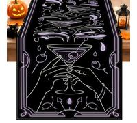Gothic Wine Neon Line Art Glass Halloween Table Runner 13x72 Inch