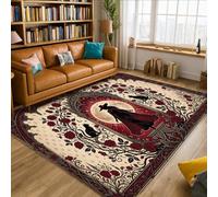 Gothic Witch and Moon Quote Area Rug 5' X 7' | Gothic Witch Silhouette, Full Moon Background, Dark Red Rose Vines, Cat Motifs, Mysterious Mood, Scholarly Gothic Decor