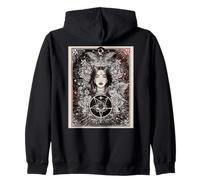 Gothic Witch Art Occult Woman Portrait Moon Moth Zip Hoodie