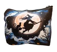 Gothic Witch Cat Broomstick Bats Enchanted Forest Magic Spell Cosmetic Bag Spooky Halloween Makeup Cosmetic Bag Pencil Case Storage Pouch Goth Large Capacity Toiletries Bag Durable Zipper Black Bag
