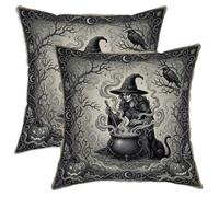 Gothic Witch Cauldron Potion Theme Throw Pillow Covers 14x14 Set of 2