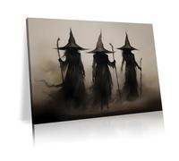 Gothic witch Halloween mural canvas printing retro three witch Halloween mural decoration painting ghost witch art poster melancholy college style horror decoration（L30 xW20-canvas）