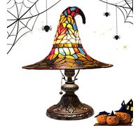 Gothic Witch Hat Lamp, Stained Glass Resin Witch Hat Light, USB LED Resin Table Light with Mystical Glow, Vintage Lamp for Bedroom Party of Halloween Decor