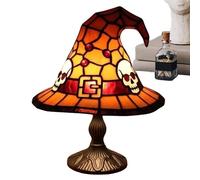 Gothic Witch Hat Lamp: USB-Powered Witch Hat Stained Glass Night Light, Halloween Witchs Lamp, Handmade Resin Table Light for Bedroom Decor & Halloween Party Ambiance