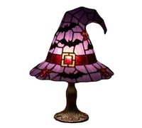 Gothic Witch Hat Lamp with Stained Glass Shade, Handmade Resin Table Lamp for Bedroom Decor, Halloween Party Lighting, Gothic Home Decor and Witch-Craft Ambiance