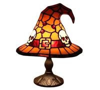 Gothic Witch Hat Lamp with Stained Glass Shade, Handmade Resin Table Lamp for Bedroom Decor, Halloween Party Lighting, Gothic Home Decor and Witch-Craft Ambiance