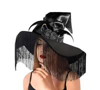 Gothic Witch Hat Light Up Roses Wizard Hat with Long Tassels Halloween Womens Costume Wide Brim Masquerade Party Cosplay Deformable Cap Lolita Costume Accessories Daily Headwear Cap