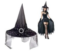 Gothic Witch Witch - Luxury Lace Veiled Headpiece, Halloween Costumes Accessory | Women's Cosplay Hombo, Dark Fairy Party Clothes, Sorceress Outfit M