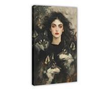 Gothic Witch with Wolves Art Print - Dark Goddess Wall Decor (matte Vertical)-1