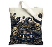 Gothic Witchy Halloween Quote Witch Hat Canvas Tote Bag 13x15 Inch | Gothic Aesthetic, Raven Illustrations, Skulls, Dark Floral Motifs, Spooky Season Decor, Witchy Lifestyle Accessory