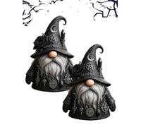 Gothic Wizard Gnome Statue - Gothic Garden Gnome with Hat, Funny Wizard Gnomes Set, Mysterious Fantasy Home Yard Decor Collectible, for Halloween, Christmas, Mini Figurines Lovers(2pcs) (2)