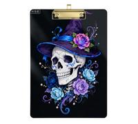 Gothic Wizard Rose Skull A4 Plastic clipboard for Girls Transparent menu Holder clipboard for 5th Grade Classroom Essentials for Teachers Size 9 x 12