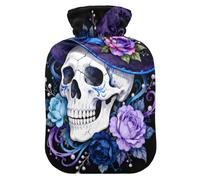 Gothic Wizard Rose Skull hot Water Bottles with Soft Cover, 2L Warm Compress for Hand Feet Warmer,Hand Feet Warmer,Bolsa de agua Caliente para el Dolor