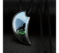 Gothic Wolf Pendant Necklace Resin Landscape Green 3D Men Women Unique Fashion