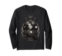 Gothic Woman Art Moon Phase Death Moth Floral Crown Long Sleeve T-Shirt