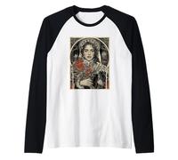 Gothic Woman Art Nouveau Portrait with Red Roses Raglan Baseball Tee