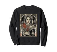 Gothic Woman Art Nouveau Portrait with Red Roses Sweatshirt