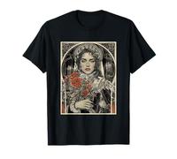 Gothic Woman Art Nouveau Portrait with Red Roses T-Shirt