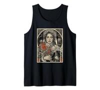Gothic Woman Art Nouveau Portrait with Red Roses Tank Top