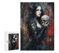 Gothic Woman Holding Skull Painting Puzzle 1000 Teile Schwer Puzzle Spielzeug Lernspiel Impossible Herausforderungsspielzeug Für Erwachsene Kinder 300 PCS
