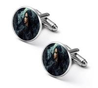 Gothic Woman Terror Crow Shirt Cufflinks for Men Cuff Links Tie Father Husband Wedding Business 2.0cm